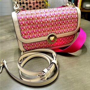Authentic Kate Spade gently used pink Audrey Rafia tweed flap crossbody!
